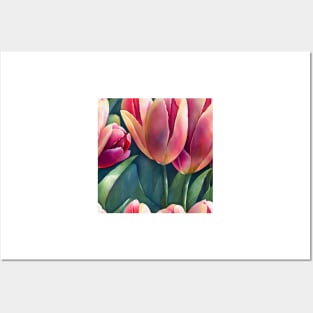 Watercolor tulip pattern Posters and Art